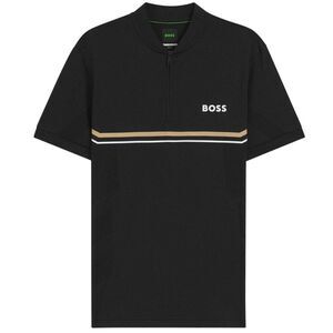 Boss Mens Pl Toc Spin Logo Quarter Zip Polo Shirt / Black